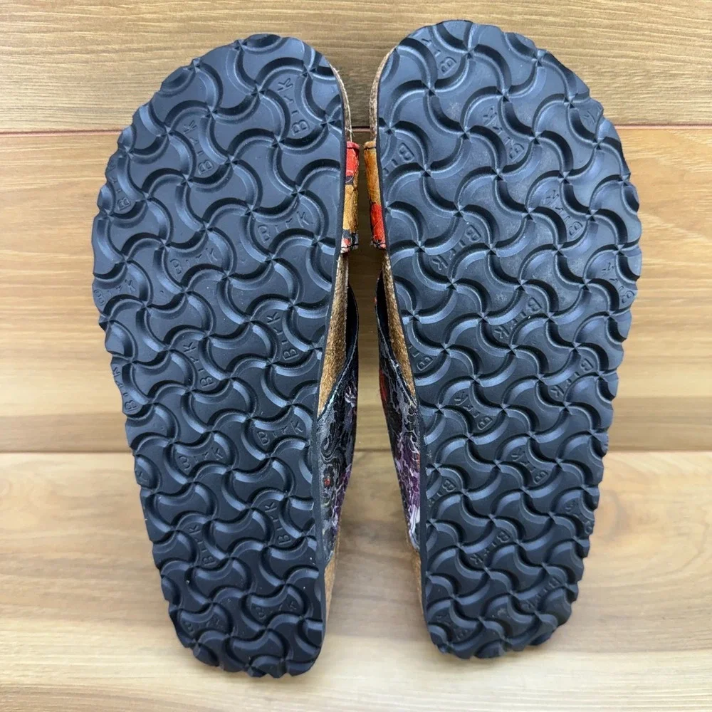 Birkenstock Papillio Daytona Floral Sandals 7 N EU 38 Black Cross Strap Slides - Picture 9 of 10
